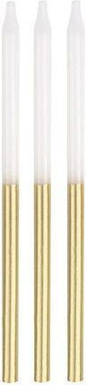 Metallic Candles 12.5cm White & Gold Gold Metallic Dipped 12 Pieces
