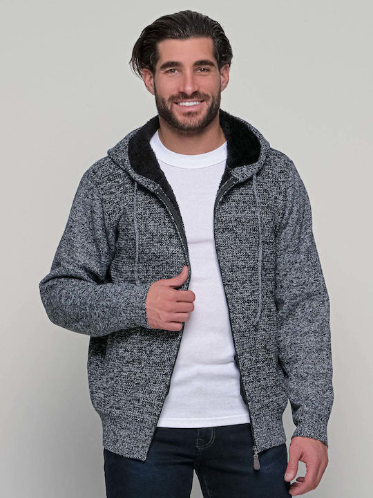 Men's Knitted Cardigan with Hood Gray