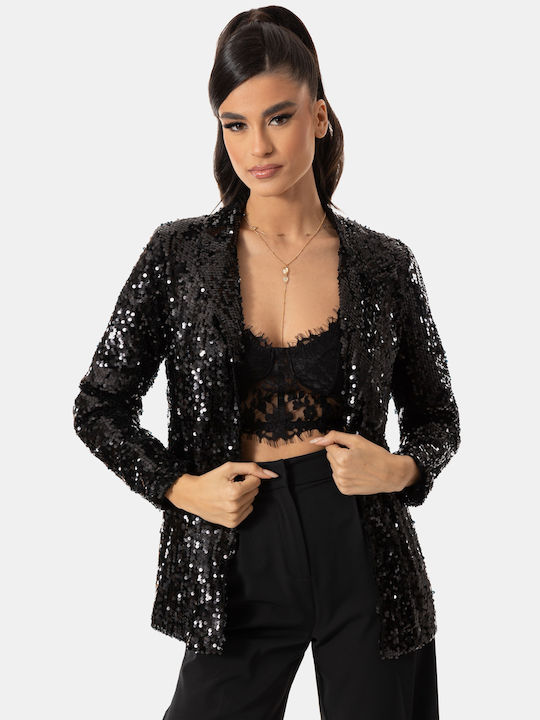 Damen Paillettenblazer Schwarz Damen Paillettenblazer Schwarz