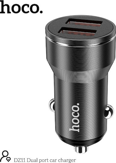 Hoco Auto-Ladegerät 2.4A mit Anschlüssen: 2xUSB Schwarz Farbe