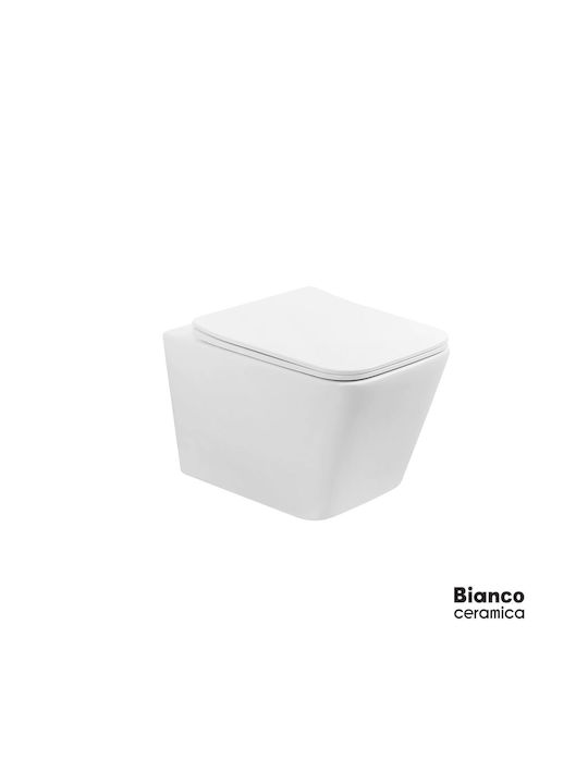 Bianco Ceramica Wall-Mounted Toilet Rimless with Slim Cover Soft Close White Bianco Ceramica Wall-Mounted Toilet Rimless with Slim Cover Soft Close White