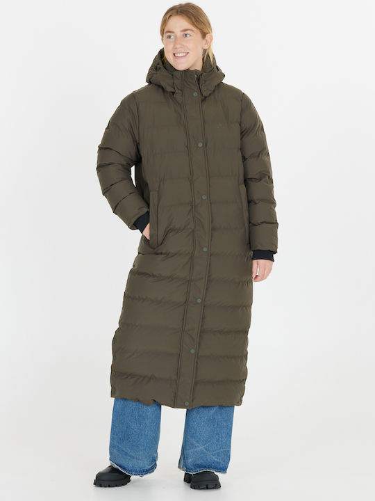 Lang Damen Puffer Jacke Winddicht Black Ink