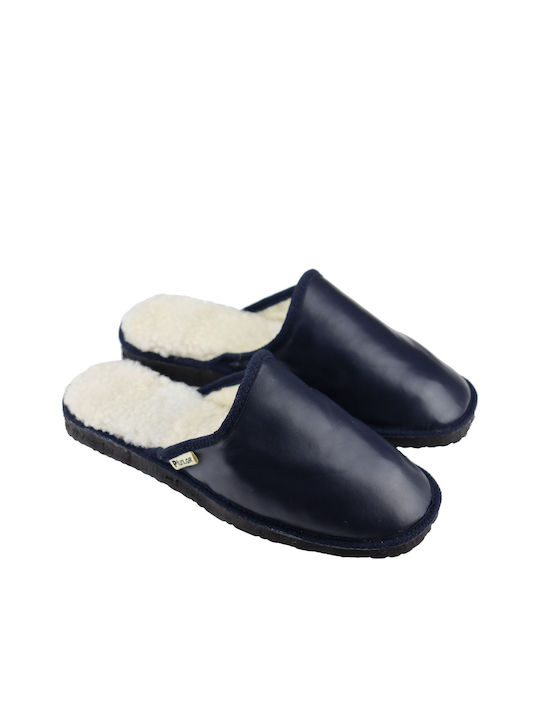 Men's Leather Slippers Blue