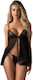 Obsessive Blomentis Set Sexy Nightgown with Lace and Transparency Black