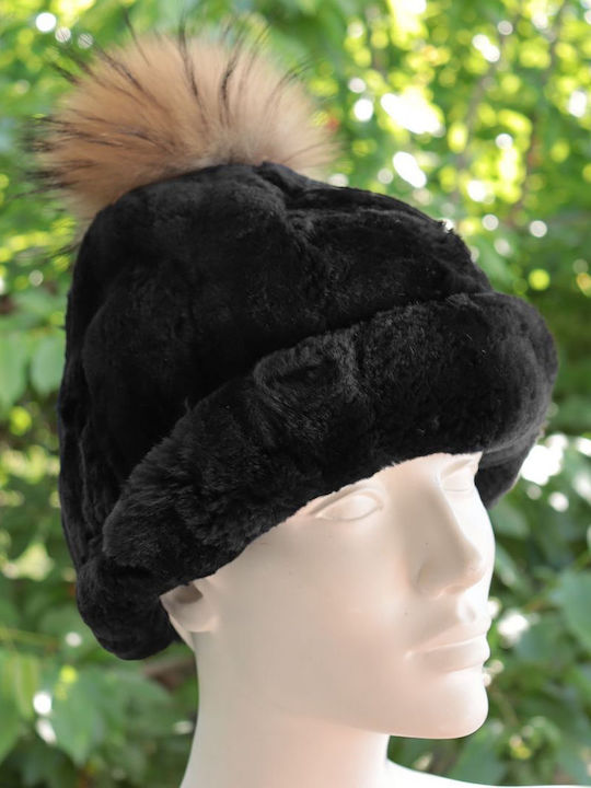 Pom Pom Beanie Unisex Σκούφος Πλεκτός σε Μαύρο χρώμα
