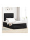 Ottoman Bed Semi-Double Upholstered with Black Fabric with Storage Space Slats & Mattress 120x190cm