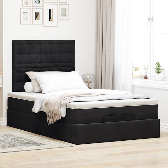 Ottoman Bed Semi-Double Upholstered with Black Fabric with Storage Space Slats & Mattress 120x190cm