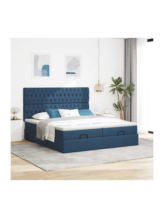 Κρεβάτι King Size Επενδυμένο με Ύφασμα Μπλε με ...