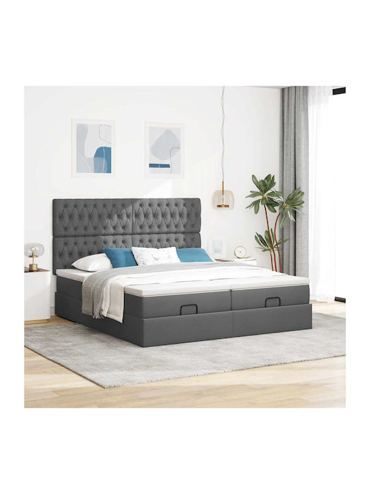 Doppelbett Bezogen mit Stoff Dunkelgrau mit Lat...