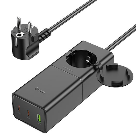 Hoco с USB-A порт и 2 USB-C порта 65W Power Delivery / Quick Charge 3.0 Черен (NS4)