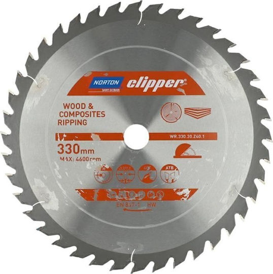 Norton Norton Cutting Disc Wood Hole Diameter 330mm with 40 Teeth 1pcs