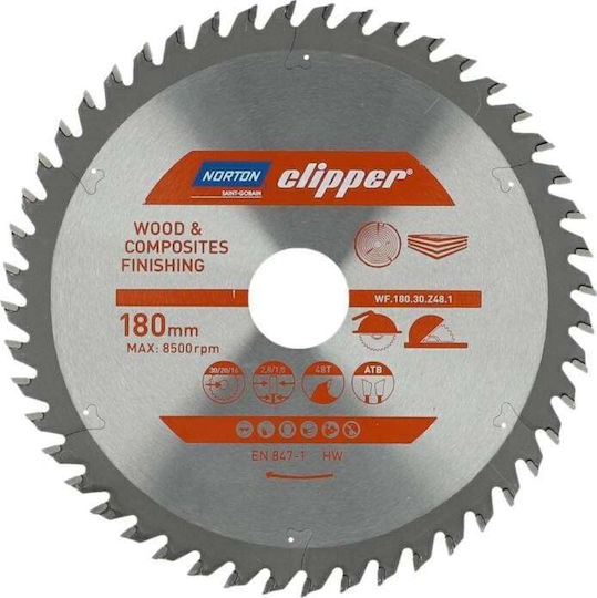 Norton Δίσκος Κοπής Ξύλου με 48 Δόντια 180mm