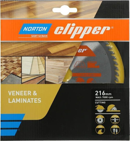 Norton Δίσκος Κοπής Ξύλου με 60 Δόντια 216mm