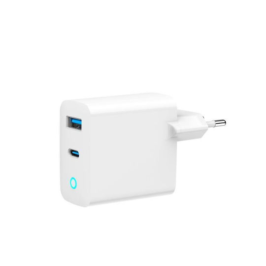 Gembird Зарядно без кабел GaN с USB-A порт и USB-C порт 30W Power Delivery / Quick Charge 3.0 Бял (TA-UC-PDQC30L-W-01)