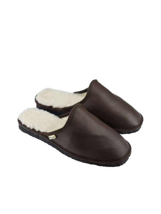 Men's Leather Slippers Brown