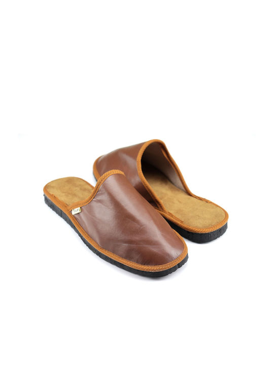 Men's Leather Slippers Brown