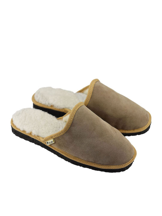 Men's Leather Slippers Beige