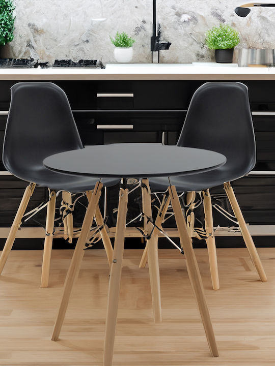 Artekko Jolly Runder MDF Tisch 2 Stühle PP Schwarz Φ60x73 cm 3tlg 047-6222-b-s3