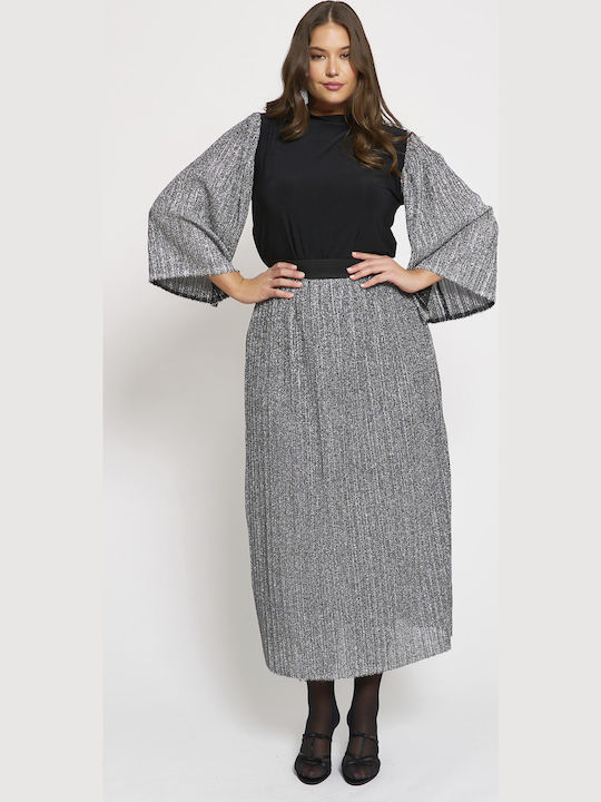 Pleated Maxi Skirt Silver