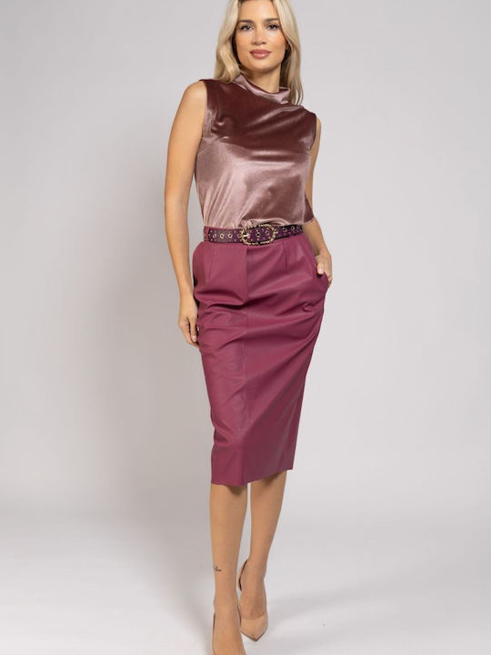 BelleFille Leather Midi Skirt magenta