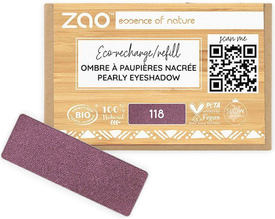 Zao Organic Makeup Eye Shadow in Solid Form 118 Plum Pearly 1.3gr
