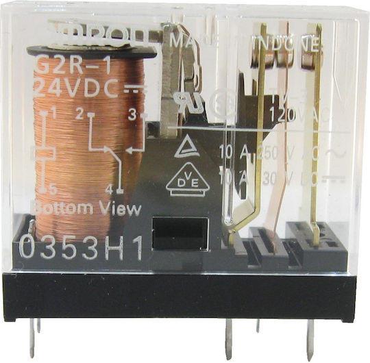 Relaisplatine Spule 24VDC Kontakte SPDT 10A 250VAC 10A 30VDC Omron PCB Leistungsrelais G2R-1 24VDC