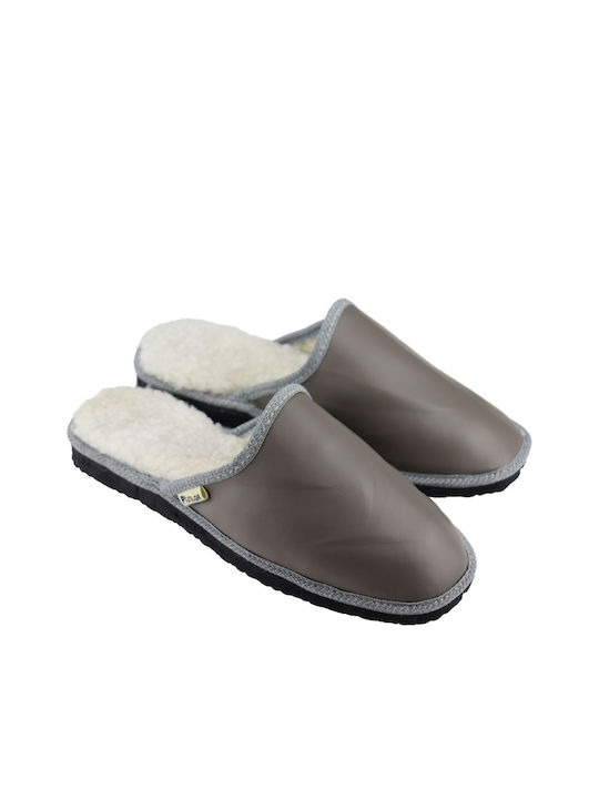 Men's Leather Slippers Gray