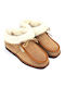 Heel Enclosed Men's Slippers with Fur Taba