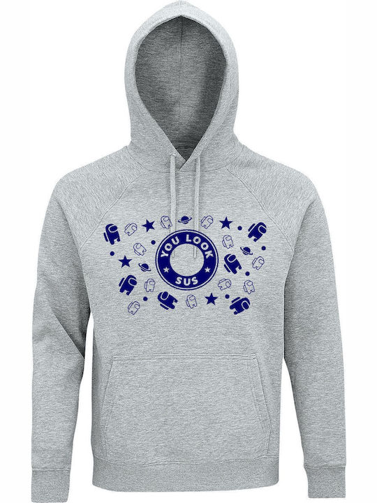 Hoodie Unisex Organic " You Look Sus Among Us " Grey Melange
