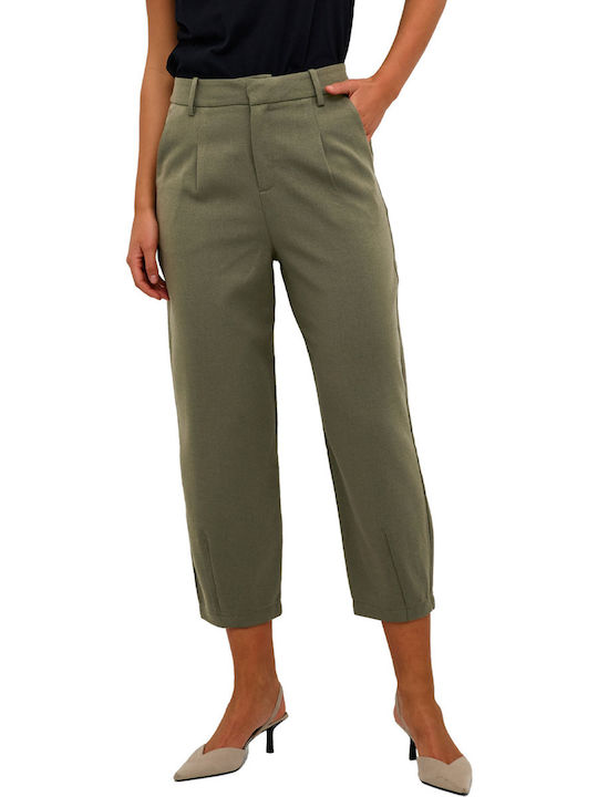 Kaffe Damen Hoch tailliert Stoff Capri Hose Olive