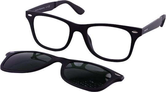 Polar Plastic Eyeglass Frame with Clip On Black P467/77