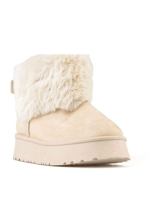 Silia D Suede Women's Ankle Boots with Fur Beige