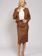BelleFille Damen Leder Blazer Taba