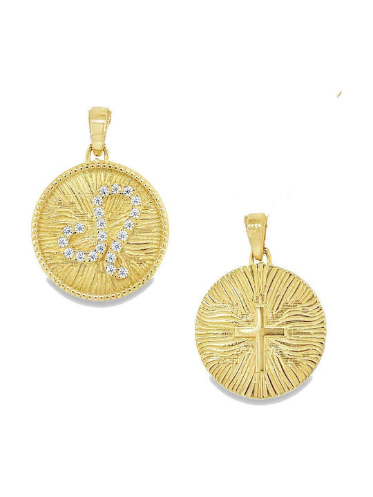 Xryseio Charm Semn Zodiacal Leo Din Aur Galben 14 Carate Cu Zircon