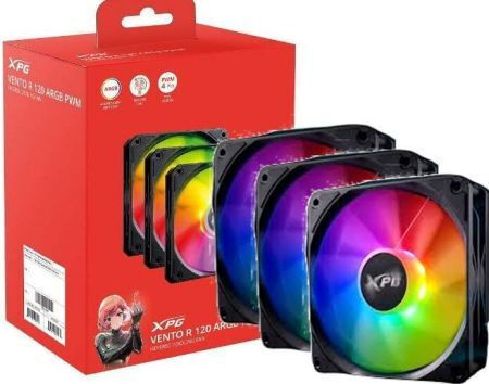 Adata XPG Vento R Reverse Blade Case Fan 120mm 1600rpm 65cfm with ARGB Lighting and 4-Pin PWM Connection