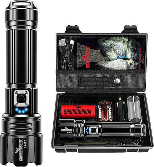 Wiederaufladbar Taschenlampe LED IP67 mit maximaler Helligkeit 10000lm Shadowhawk Schwarz