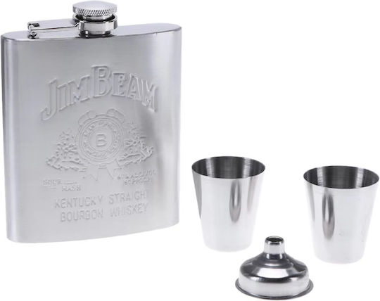 Set Drinking Flask 240ml Silver Stainless Steel 1 Funnel 2 Shot Glasses