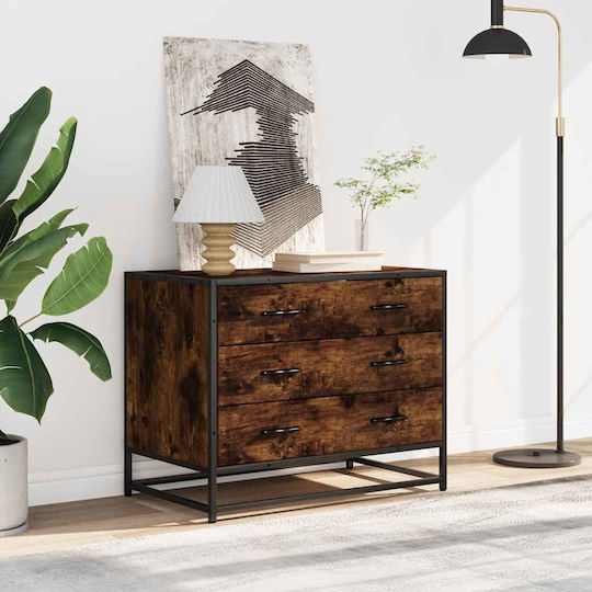 Wooden & Metallic Chest of Drawers Smoked Oak 70x41x56cm