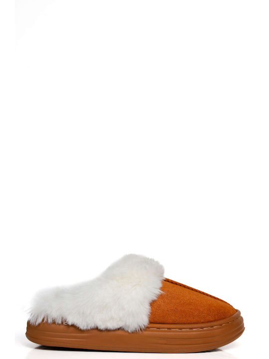 Tan Soft Home Slippers with Fluffy Lining