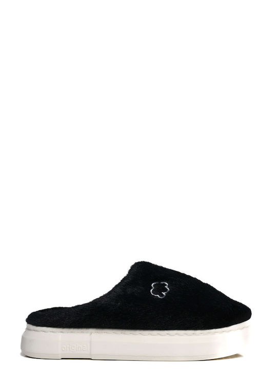 Black Soft Home Slippers Embroidered Cloud