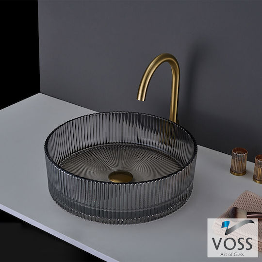 Voss Επικαθήμενος Νιπτήρας Γυάλινος 40x40x12cm Glass Grey
