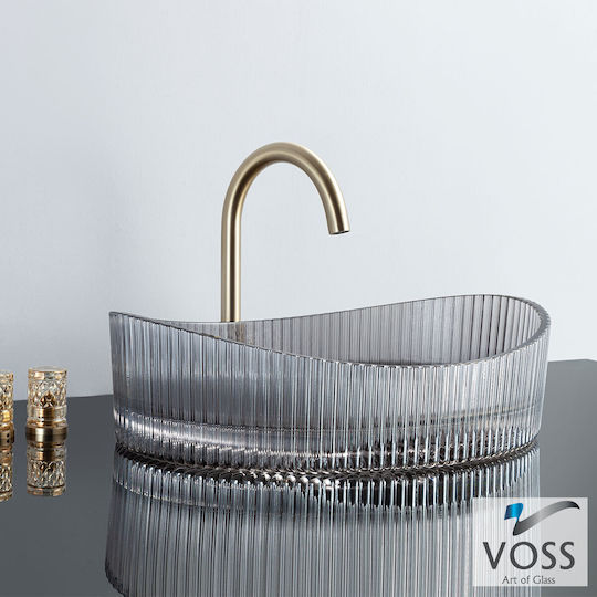 Voss Επικαθήμενος Νιπτήρας Γυάλινος 50x37.5x14cm Glass Grey