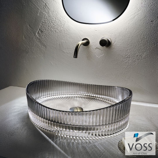 Voss Επικαθήμενος Νιπτήρας Γυάλινος 50x37.5x14cm Glass Grey Voss Επικαθήμενος Νιπτήρας Γυάλινος 50x37.5x14cm Glass Grey