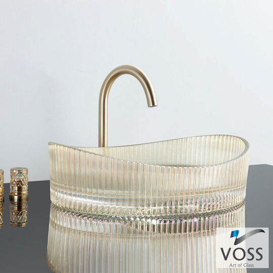 Voss Επικαθήμενος Νιπτήρας Γυάλινος 50x37.5x14cm Glass Gold