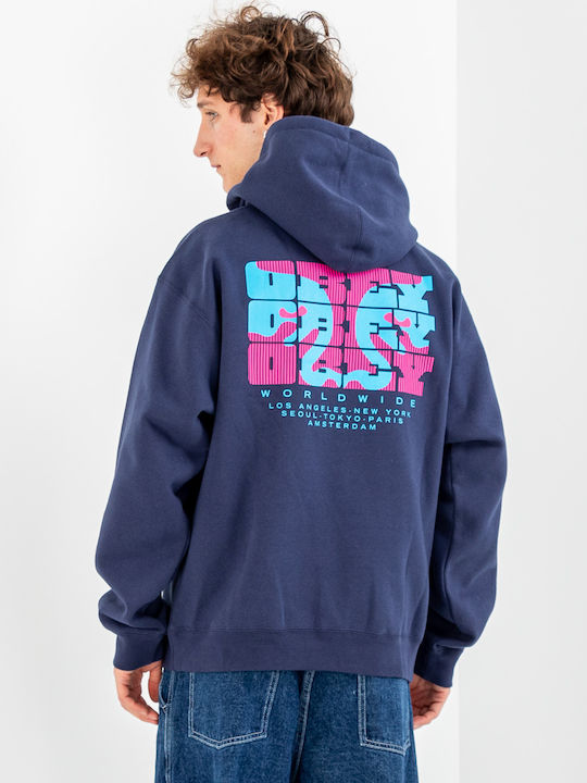 Obey Brick By Brick Φούτερ με Κουκούλα Navy Μπλε