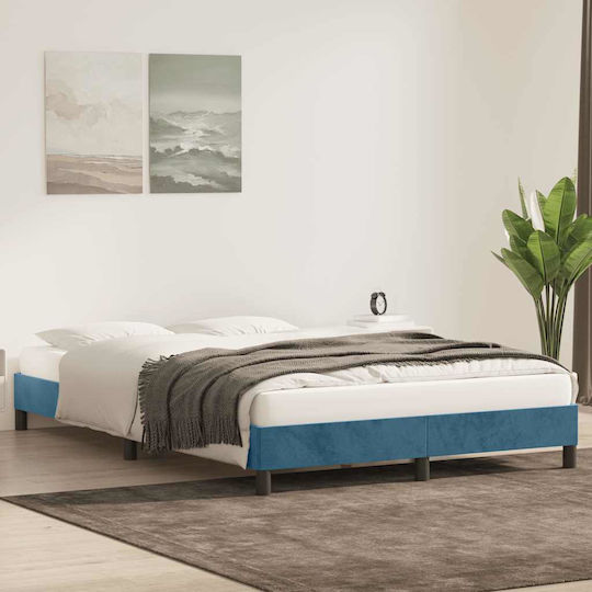 Cadru de Pat Vidaxl Fără Saltea Albastru Închis 140x210cm Catifea 1 Bucată Dublu Albastru