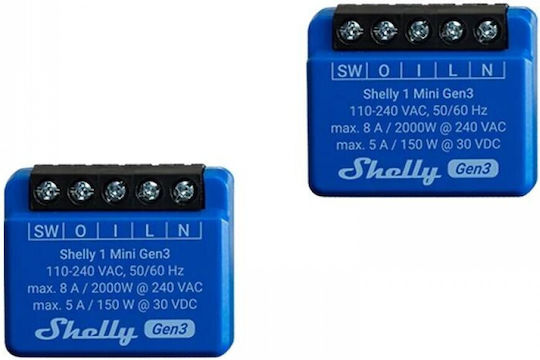 Shelly Mini Gen3 Intelligenter Schalter Wi-Fi & Bluetooth 10A 2 Stück