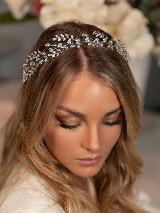 Νυφική Τιάρα Ζιργκόν Σχήμα Οβάλ Ασημί Irene Bridal Headpiece Ba016 Hair Duty Hrd-ba016