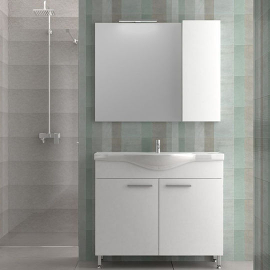 Savvopoulos Countertop with Sink & Mirror Melamine White