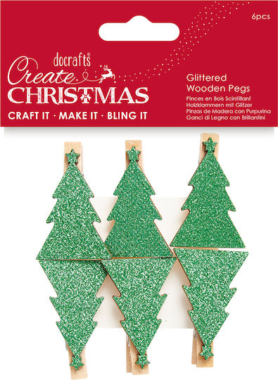 Ξύλινα Διακοσμητικά Μανταλάκια Glitter "create Christmas" Χριστουγεννιάτικο Δέντρο
